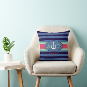 jachtstrepen, anker en initiaal, aangepast zeemans kussen