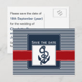 jachtstrepen, anker, nautisch sparen de datum aankondigingskaart (Voorkant / Achterkant)