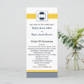 jachtstrepen, reddingsboei, nautische trouwprogram programmakaart (Staand voorkant)