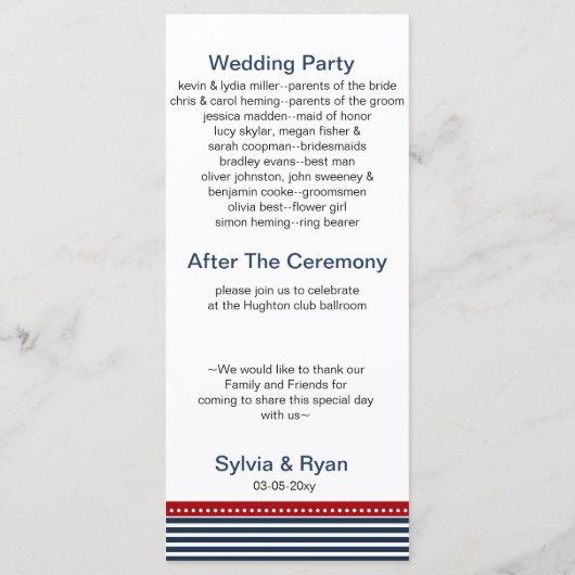 jachtstrepen, reddingsboei, nautische trouwprogram programmakaart (Achterkant)