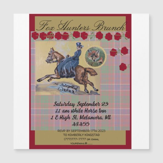  jachtvrouw op paardengaloppeling magnetische uitnodiging (Voorkant)