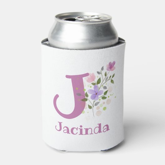 Jacinda Naam met een bloemontwerp Blikjeskoeler (Blikje Voorkant)