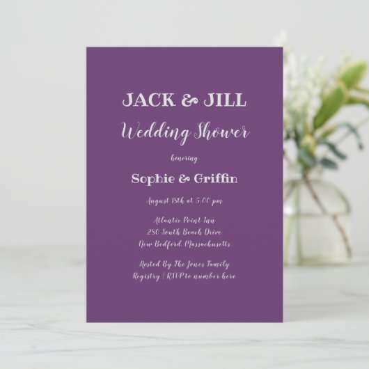 Jack and Jill Paars Shower for Couple Invitation Kaart (Staand voorkant)