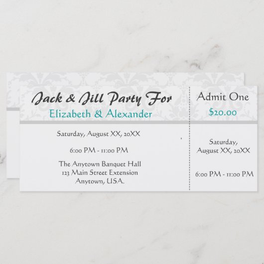 Jack and Jill Shower Ticket Style Party (Voorkant / Achterkant)