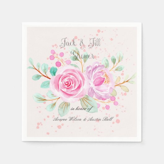 Jack and Jill Vrijgezellenfeest Waterverf Pink Ros Servet (Voorkant)