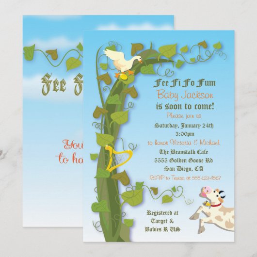 Jack and the Beanstalk Baby Shower Uitnodigingen (Voorkant / Achterkant)