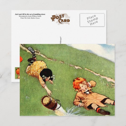 Jack en Jill trekken de heuvel omlaag Briefkaart (Voorkant / Achterkant)
