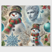 Jack Frost en sneeuwman Kerstthema 2 Cadeaupapier (Vlak)