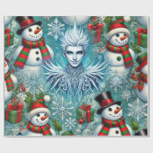Jack Frost en Sneeuwman Kerstthema Cadeaupapier (Vlak)