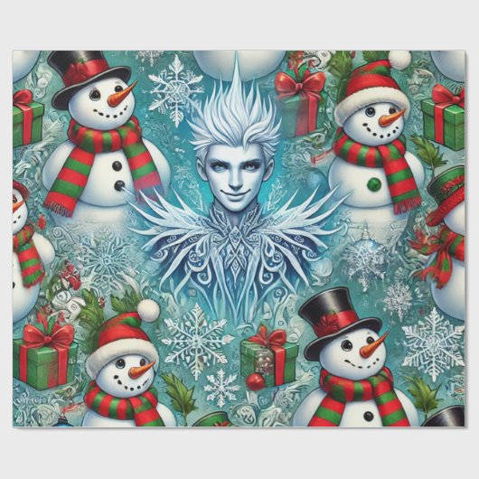 Jack Frost en Sneeuwman Kerstthema Cadeaupapier (Vlak)