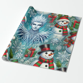 Jack Frost en Sneeuwman Kerstthema Cadeaupapier