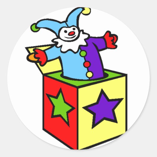 Jack in de doos! ronde sticker (Voorkant)