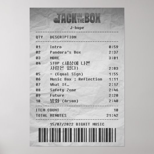 Jack in The Box by j-hope - Album receipt Poster (Voorkant)