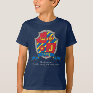 Jack J letter name betekenend crest messghts shiel T-shirt