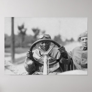 Jack Johnson die zijn Thomas Flyer bestuurt Poster