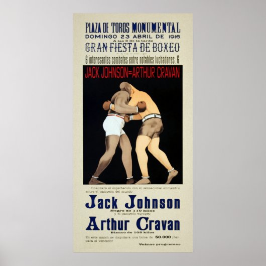  Jack Johnson versus Arthur Cravan Fight Poster (Voorkant)