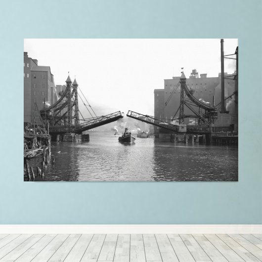 Jack Knife Draw Bridge - Buffalo NL 1899 Canvas Afdruk (Insitu (Houten vloer))