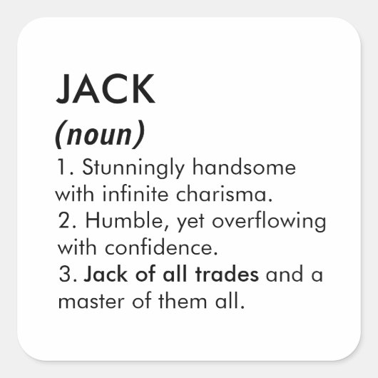 Jack naam, Bewerkbare naam, Aangepaste naam Vierkante Sticker (Voorkant)