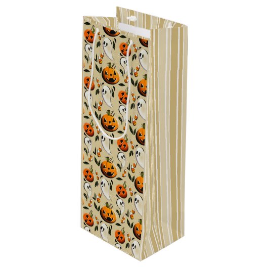 Jack-o-Ghost Geel Wijn Cadeautas (Voorkant Gekanteld)