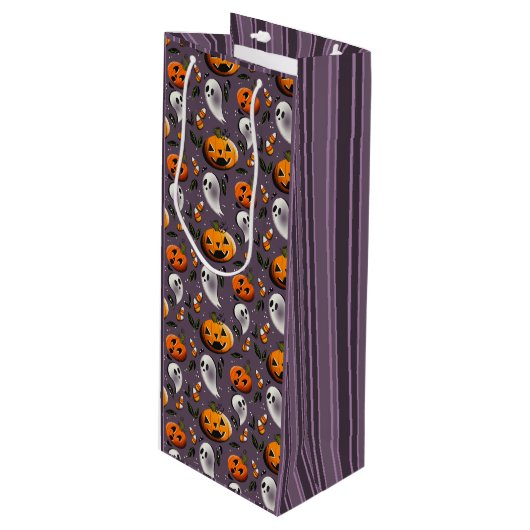 Jack-o-Ghost Paars Wijn Cadeautas (Voorkant Gekanteld)