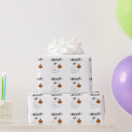 Jack-o'-lantaarn en een witte geest boek Halloween Cadeaupapier