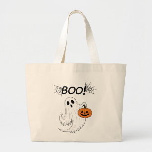 Jack-o'-lantaarn en een witte geest boek Halloween Grote Tote Bag