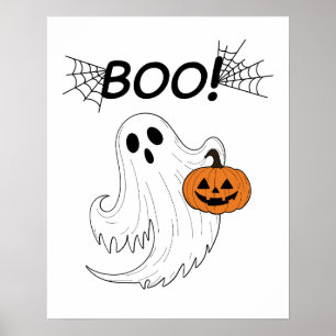 Jack-o'-lantaarn en een witte geest boek Halloween Poster