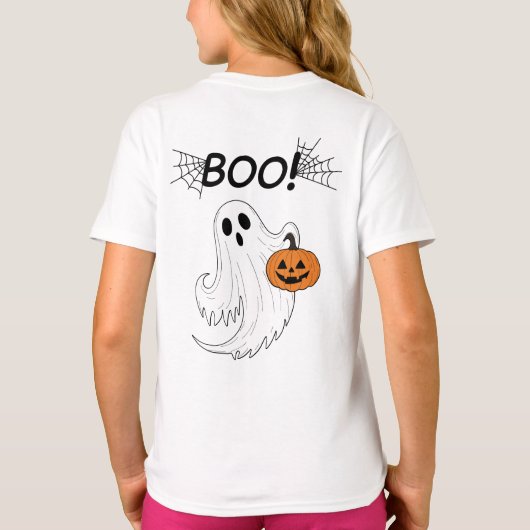 Jack-o'-lantaarn en een witte geest boek Halloween T-shirt (Achterkant)