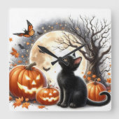 Jack O' lantaarn en zwarte kat Halloween wandklok (Voorkant)