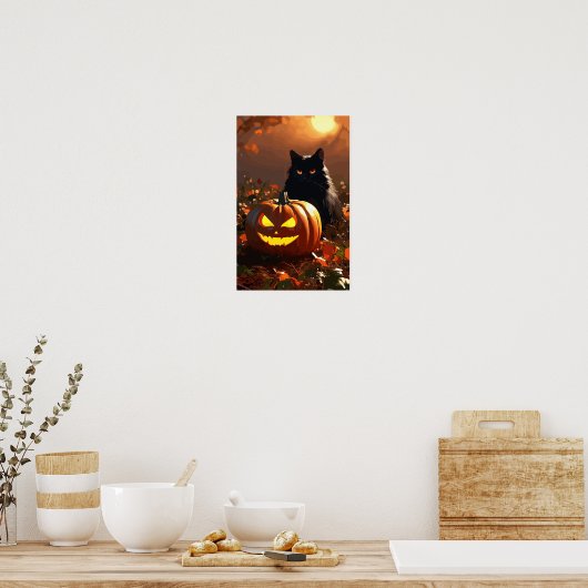 Jack-o'-lantaarn en zwarte kat poster (Keuken)