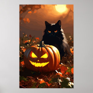 Jack-o'-lantaarn en zwarte kat poster