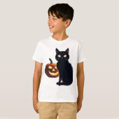 Jack-o-lantaarn en zwarte kat voor Halloween T-shirt (Voorkant volledig)