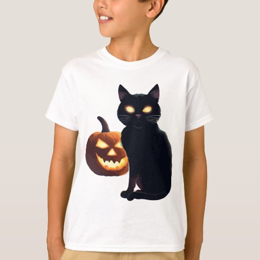 Jack-o-lantaarn en zwarte kat voor Halloween T-shirt (Voorkant)