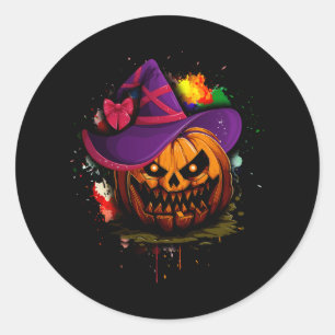 Jack O lantaarn gezicht pompoen enge heks Hallowee Ronde Sticker