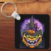 Jack O lantaarn gezicht pompoen met heks Pet eng H Sleutelhanger (Voorkant)