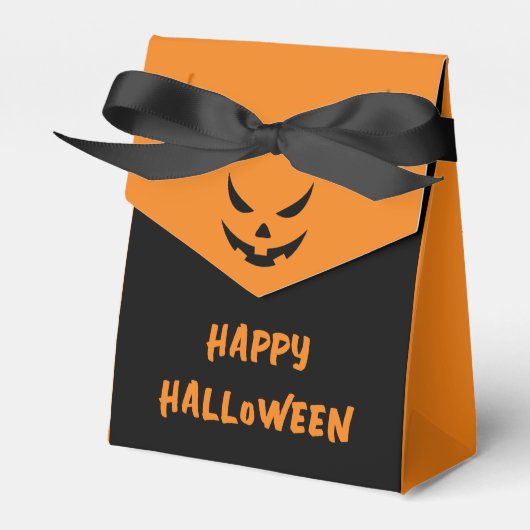 Jack O lantaarn gezicht pompoen zwart Sinaasappel  Bedankdoosjes (Voorkant Zijde)