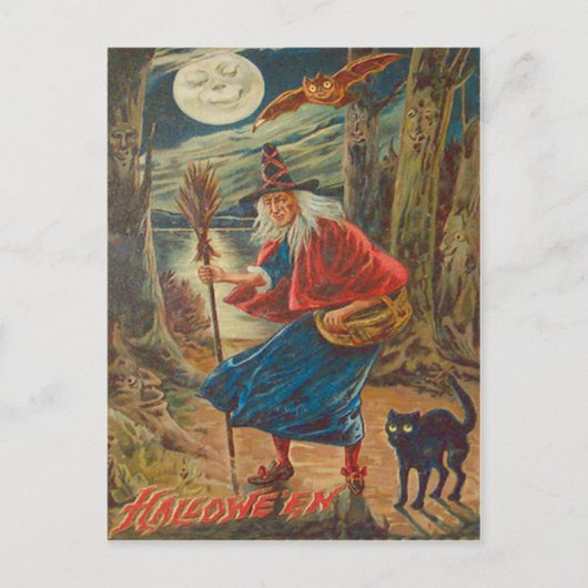 Jack O lantaarn heks zwarte kat vleermuis maan Briefkaart (Voorkant)