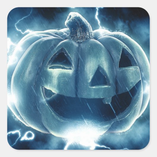 Jack-o-lantaarn in de regen vierkante sticker (Voorkant)