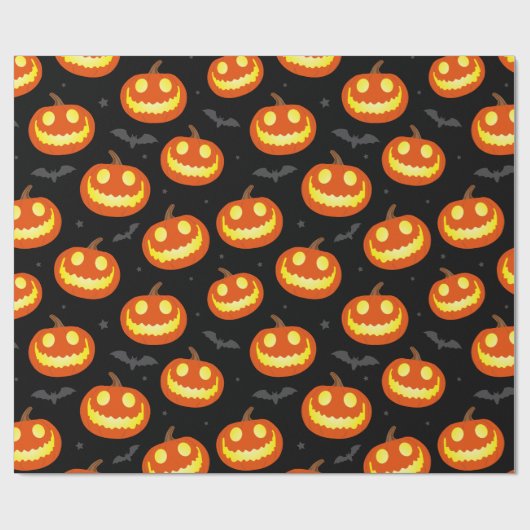 Jack O lantaarn lachende pompoenen en vleermuizen Cadeaupapier (Vlak)