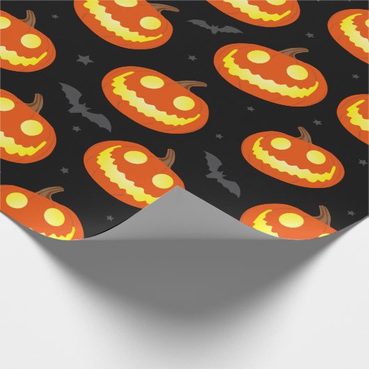Jack O lantaarn lachende pompoenen en vleermuizen  Cadeaupapier (Hoek)