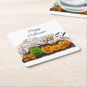 Jack-o-lantaarn line-up koeler kartonnen onderzetters (Schuin)