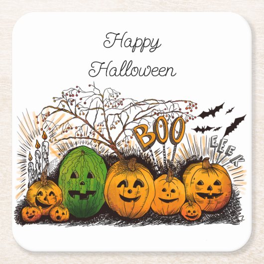 Jack-o-lantaarn line-up koeler kartonnen onderzetters (Voorkant)