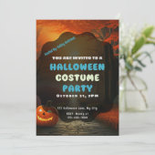 Jack-O' lantaarn op Herfst Bospad Halloween Kaart (Staand voorkant)