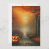 Jack-O' lantaarn op Herfst Bospad Halloween Kaart (Achterkant)