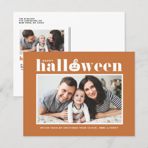 Jack-o'-lantaarn Oranje foto Happy Halloween Feestdagenkaart