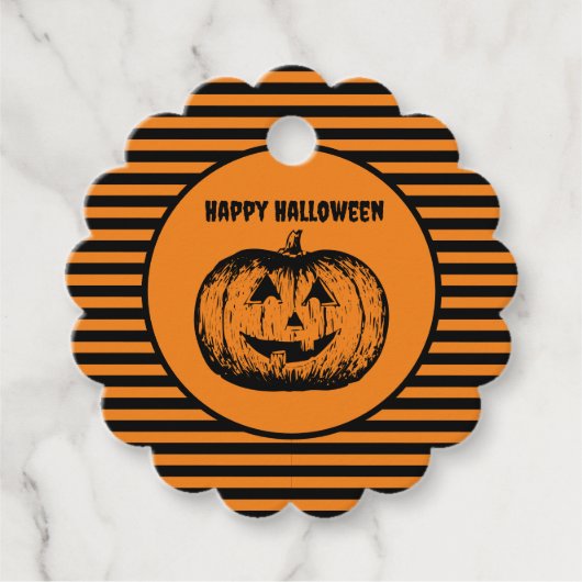 Jack-o'-lantaarn Pompoen Gestreept Bedankjes Labels (Voorkant)