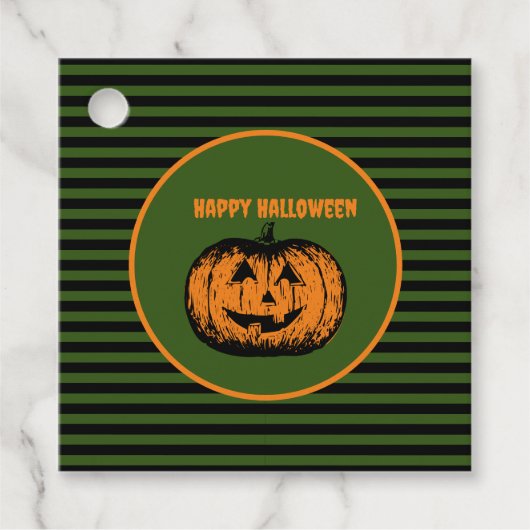 Jack-o'-lantaarn Pompoen Gestreept Bedankjes Labels (Voorkant)