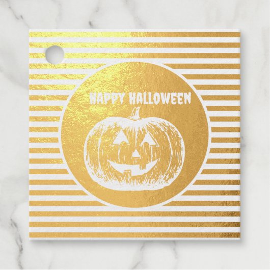 Jack-o'-lantaarn Pompoen Gestreept Bedankjes Labels (Voorkant)