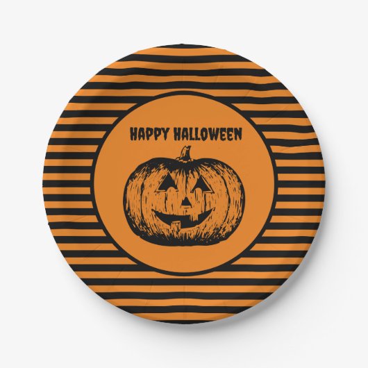 Jack-o'-lantaarn pompoen gestreept papier Bord (Voorkant)