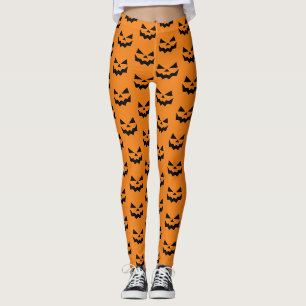 Jack-o-lantaarn pompoen gezicht Sinaasappel en zwa Leggings